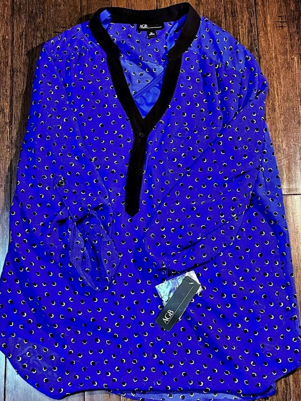 AGB Polka Dot Blouse in Blue & Black Size XL NWT